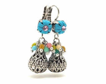 Earrings modeled in polymer clay enhanced with pearls