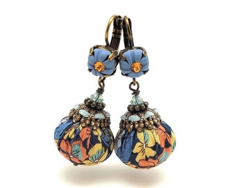 Dangling earrings in Liberty of London fabric and polymer clay