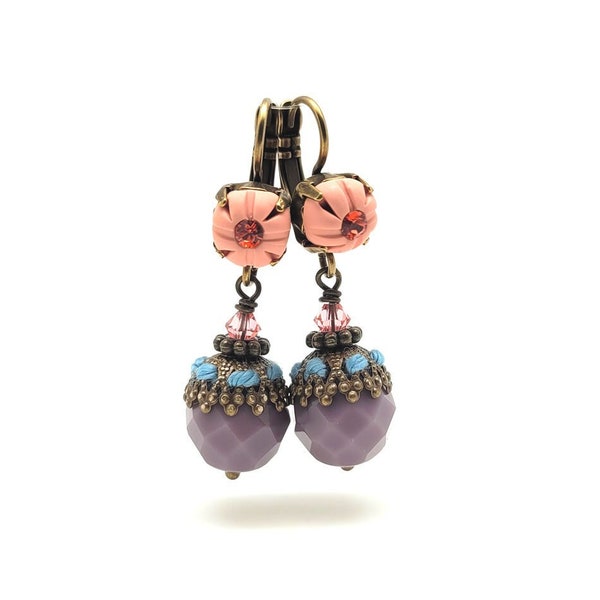 Boucles d'oreilles pendantes en pâte polymère et perles à facettes en verre, bijou cadeau pour femme