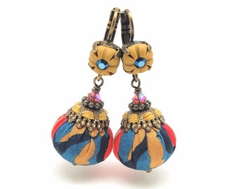 Boucles d'oreilles en tissu Liberty of London et argile polymère