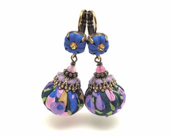 Dangling earrings in Liberty of London fabric and polymer clay