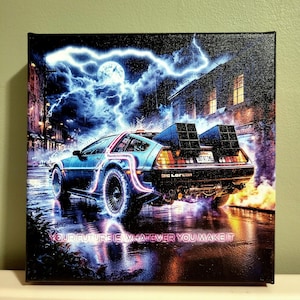 Impression sur toile rétroéclairée LED DeLorean Time Machine Retour vers le futur