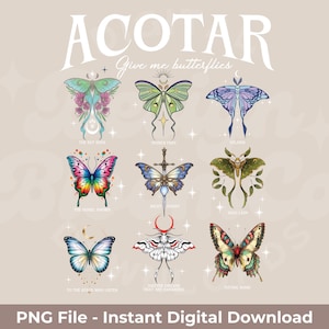Acotar Gives Me Butterflies PNG | Acotar A Court Of Thorns And Roses Series PNG | Zawiera ciemnoniebieski i biały kolor przy 300 DPI!