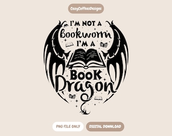 Sou um Dragão dos Livros PNG | Design divertido para leitores | Download digital para amantes de livros
