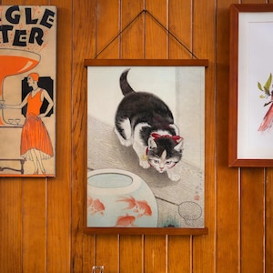 Digital Poster Cat And Goldfish, Japanese Woodblock Cat Poster, High Quality Wallpaper, Colorful Home Decor, Cute Cat Japanese Style Poster