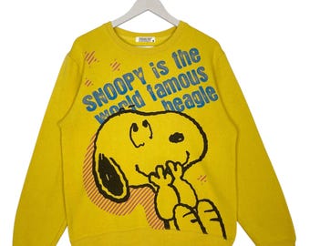 Vintage Peanuts Snoopy Yellow Big Logo Pullover Jumper Size M - Etsy