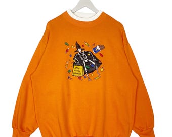 Sudadera vintage de Halloween de los años 90 con cuello redondo y logotipo bordado, talla M