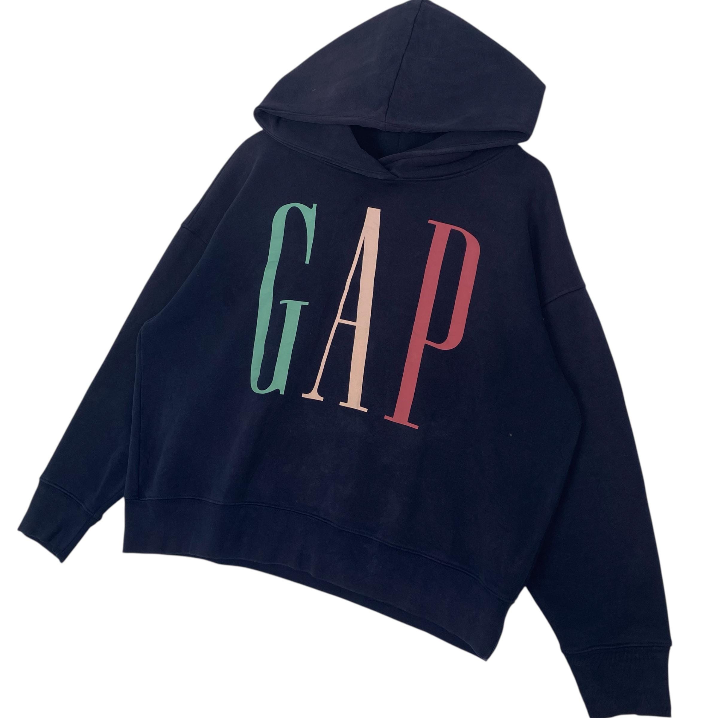 Vintage Gap Hoodie Big Logo Sweater Navy Blue Pullover Jumper Size 