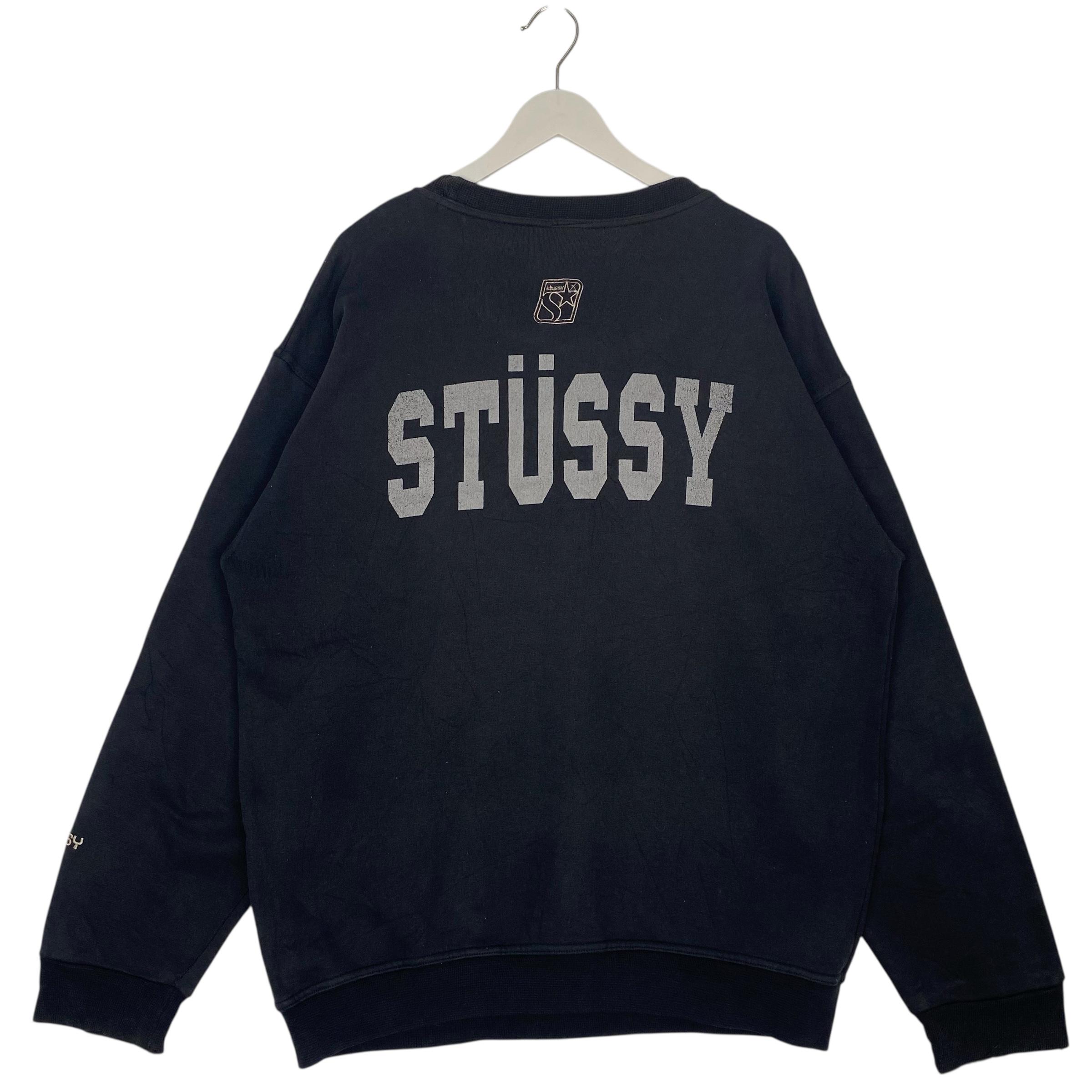 Vintage 90s Stussy Sweatshirt Crewneck Black Big Logo Made in