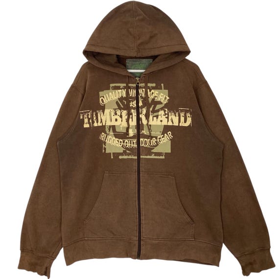 Timberland ブラウン マウンテンパーカー Vintage Timberland Full Zip Hoodie Sweater Brown Big Logo Pullover