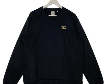 Vintage Mizuno Sweatshirt Crewneck Black Small Logo Embroidery Pullover Jumper Size XL