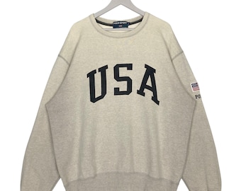 Vintage Polo Ralph Lauren Sweatshirt Crewneck Beige Pullover Jumper Size L