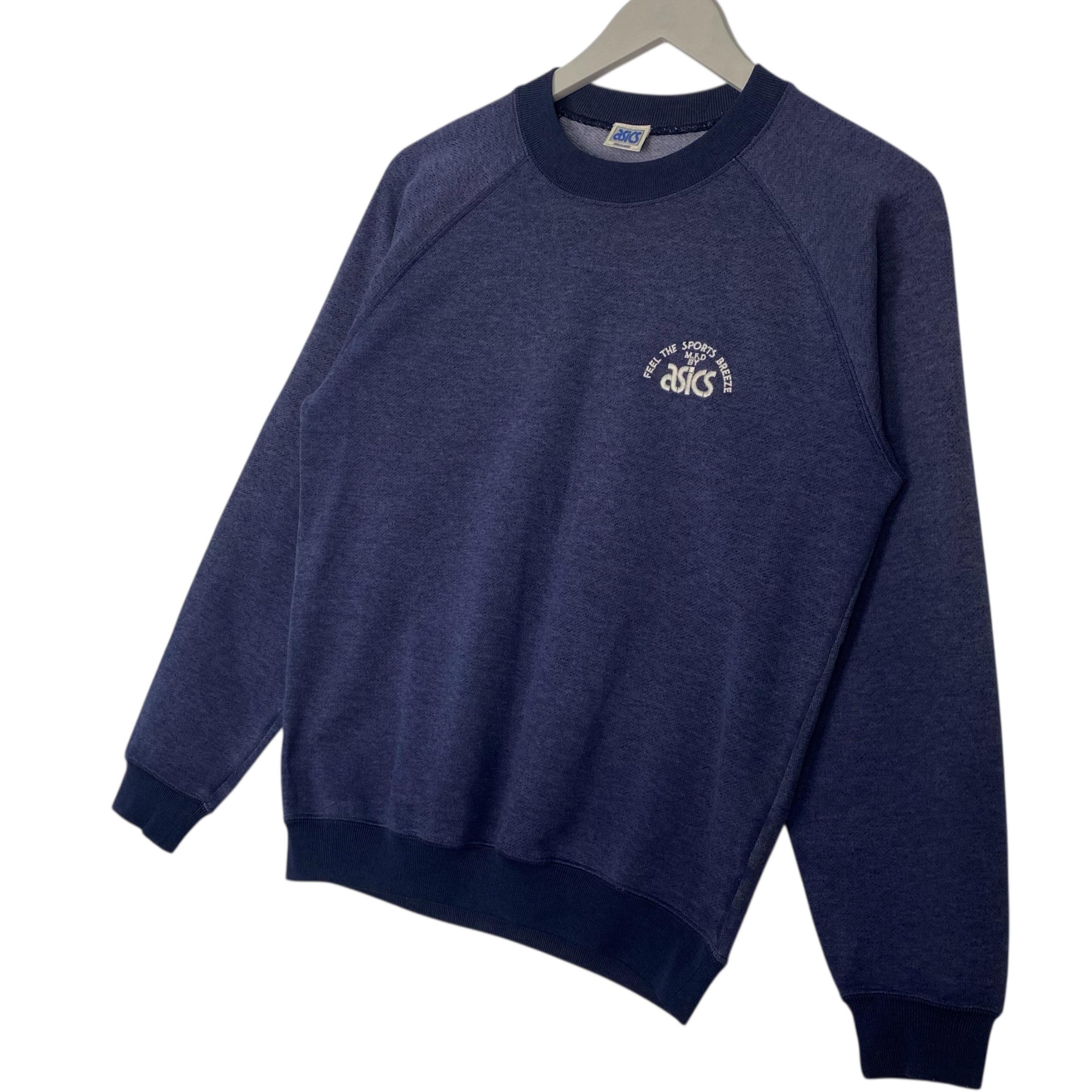 Vintage Asics Small Logo Crewneck Sweatshirt Navy Blue Made in