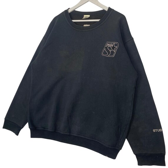 Vintage 90s Stussy Sweatshirt Crewneck Black Big Logo Made in