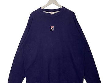 Sudadera vintage Fila de cuello redondo, color azul marino, talla L
