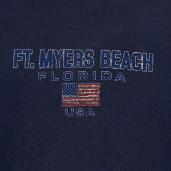 Vintage Fort Myers Beach Florida Graphic Crewneck Sweatshirt Navy 