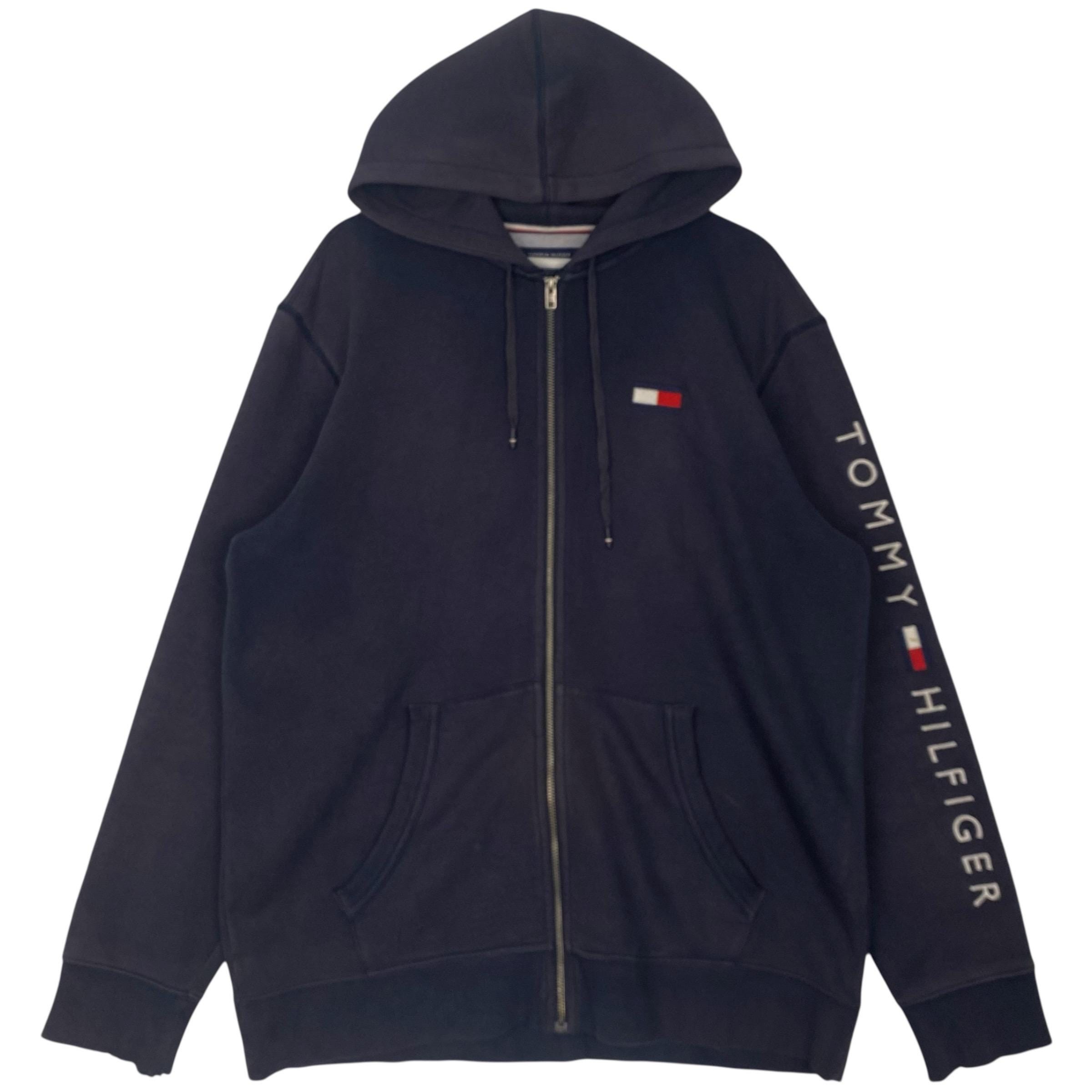 Vintage Tommy Hilfiger Full Zip Hoodie Sweater Sun Fades Navy Blue 