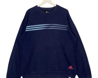 Vintage Adidas Embroidery Crewneck Sweatshirt Navy Blue Pullover Jumper Size M