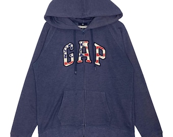 Vintage Gap Hoodie Big Logo Sweater Blue Pullover Jumper Size L
