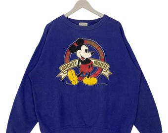 Vintage Disney Mickey Mouse Crewneck Sweatshirt Blue Pullover Jumper Size M