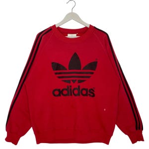 Vintage Adidas Big Logo Printed Crewneck Sweatshirt Red Pullover Jumper Size L