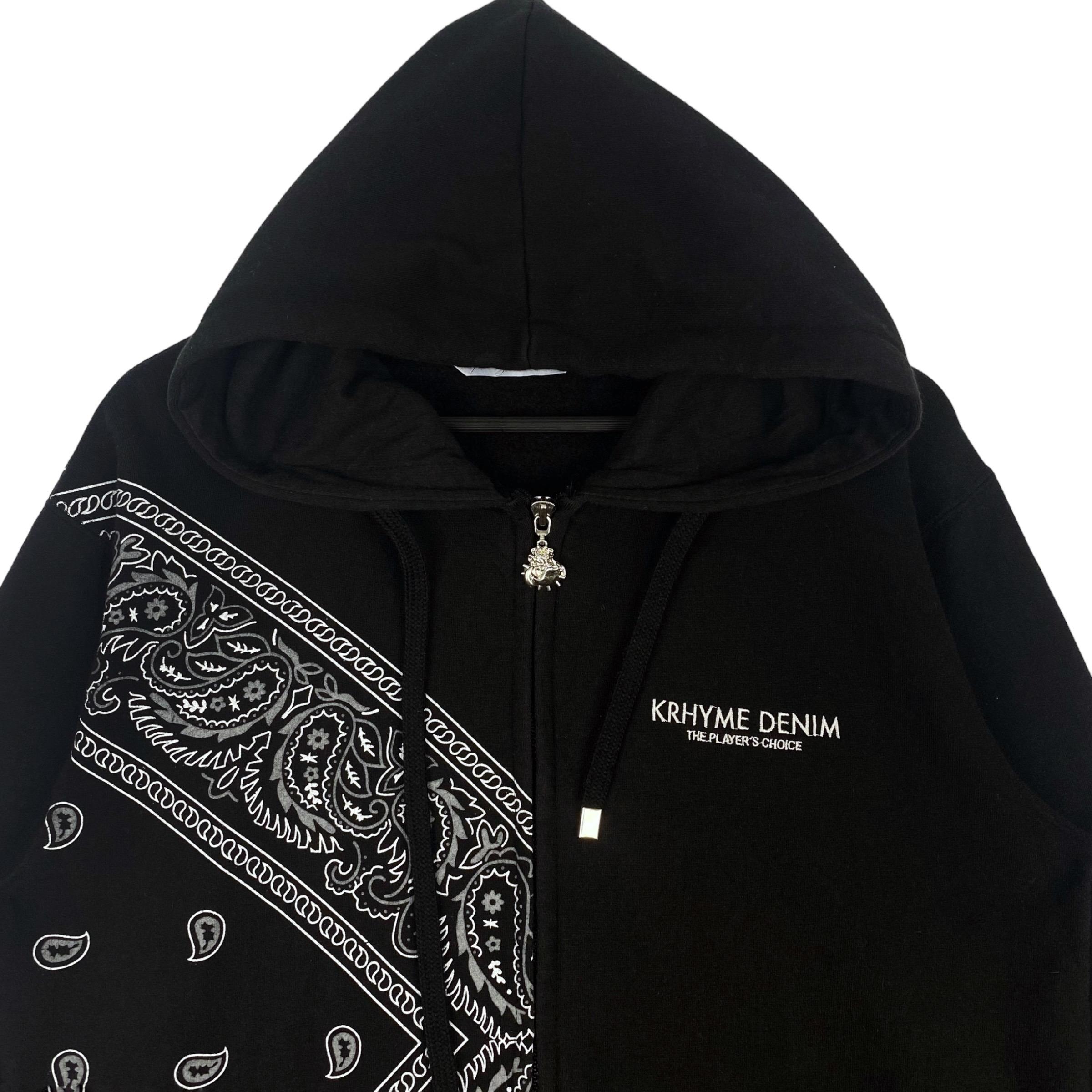 Vintage Krhyme Denim Bandana Hoodie Sweatshirt Full Zip Pullover 