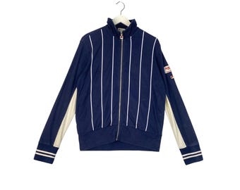 Vintage Fila Full Zip Sweatshirt Embroidered Blue / White Pullover Jumper Size M