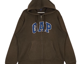 Vintage GAP Hoodie Full Zip Big Logo Embroidered Brown Pullover
