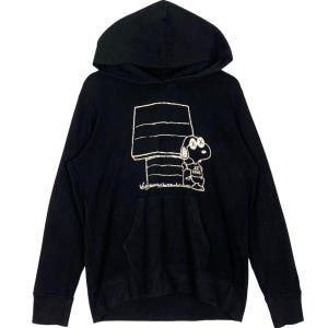 Vintage Peanuts Printed Hoodie Sweater Black Pullover Jumper Size L