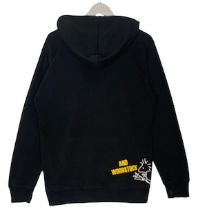 Vintage Peanuts Printed Hoodie Sweater Black Pullover Jumper Size L