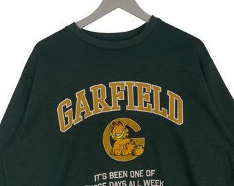 Vintage Garfield Big Printed Green Sweatshirt Crewneck Pullover 