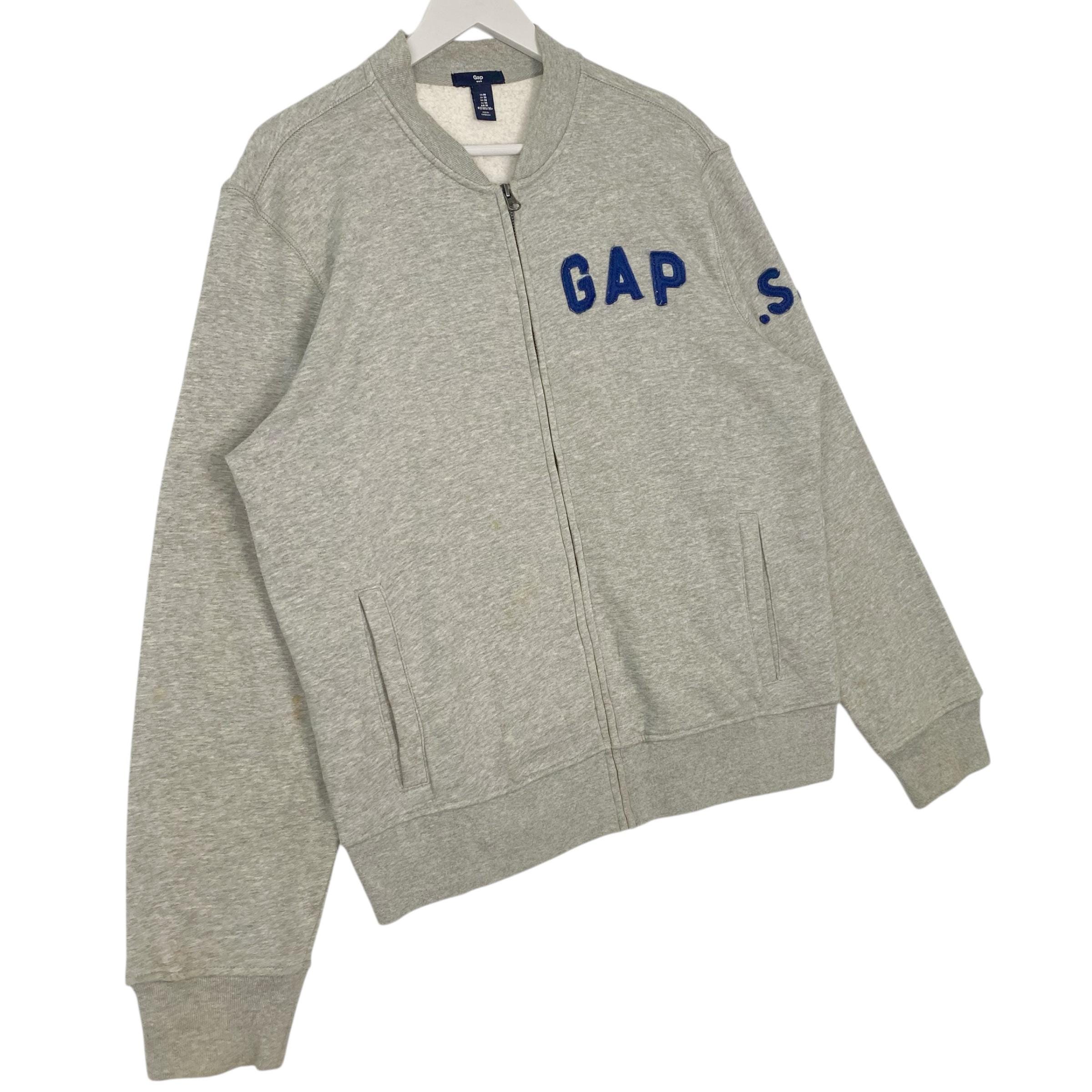 Vintage GAP Full Zip Sweatshirt Varsity Grey Pullover Jumper Size