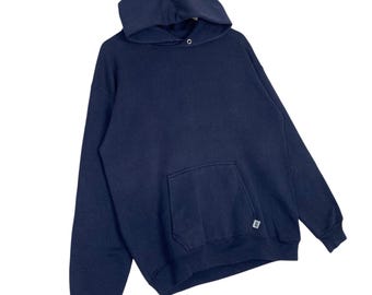 Vintage Discus Athletic Hoodie Big Printed Navy Blue Pullover