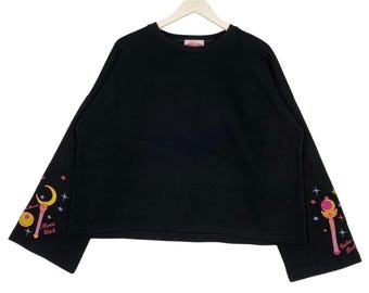 Vintage Anime Sailormoon X UT Printed Logo Pullover Women Crewneck Black Sweatshirt Size XL