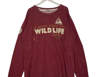 Vintage Avirex USA Stor Logo Tryckt Tröja Rund Neck Rödbrun Pullover Tröja Storlek 2XL