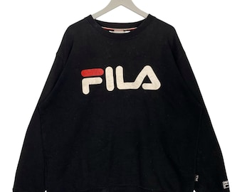 Vintage Fila Crewneck Sweathirt Black Pullover Jumper Size L