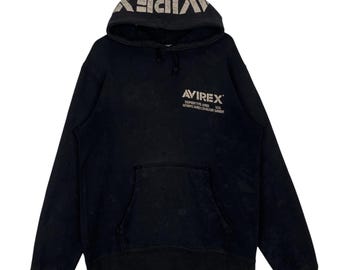 Vintage Avirex Hoodie Sweater Black Pullover Jumper Size M