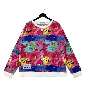 Vintage Miauler Mew Full Print Sweatshirt Rundhalsausschnitt Pullover Pullover Größe L