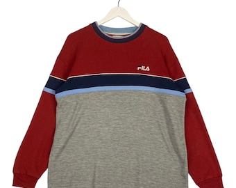 Camiseta vintage de manga larga Fila con bordado gris, jersey, talla L