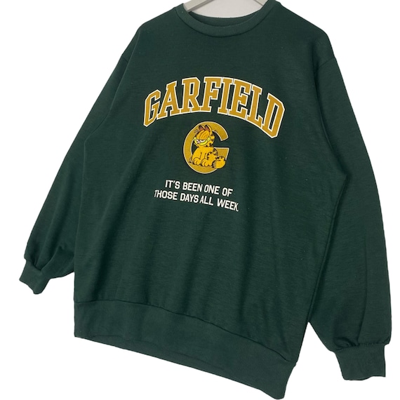 Vintage Garfield Big Printed Green Sweatshirt Crewneck Pullover 