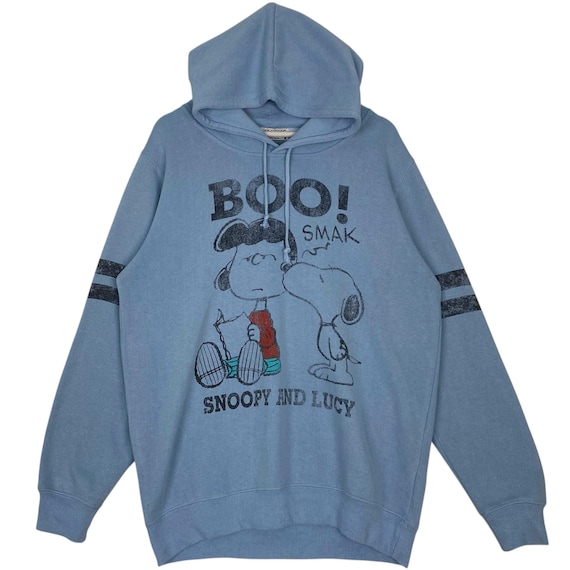Vintage Peanuts Snoopy Printed Hoodie Blue Pullover Jumper Size M 