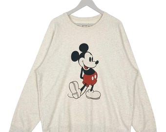 Vintage Disney Mickey Mouse Crewneck Sweatshirt Beige Pullover Jumper Size XL