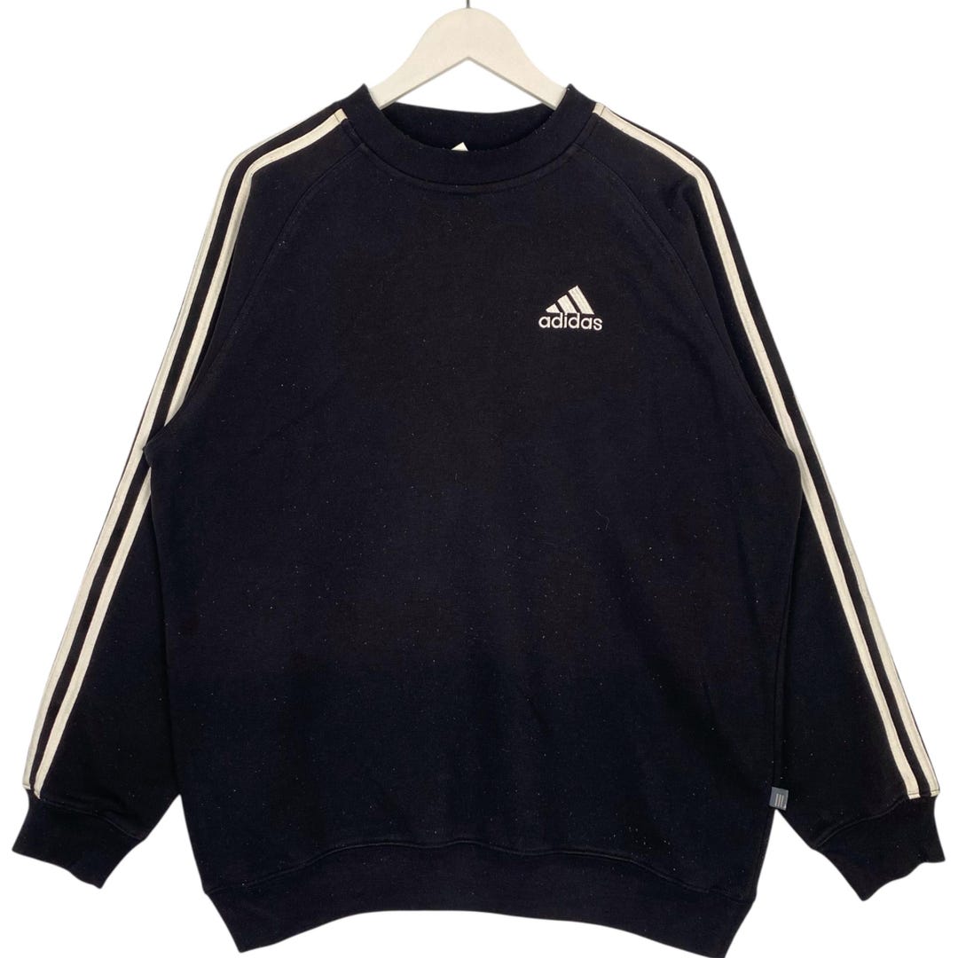 ウェア 90s adidas black pullover Vintage 90s Adidas Sweatshirt Crewneck Black Pullover Jumper Size