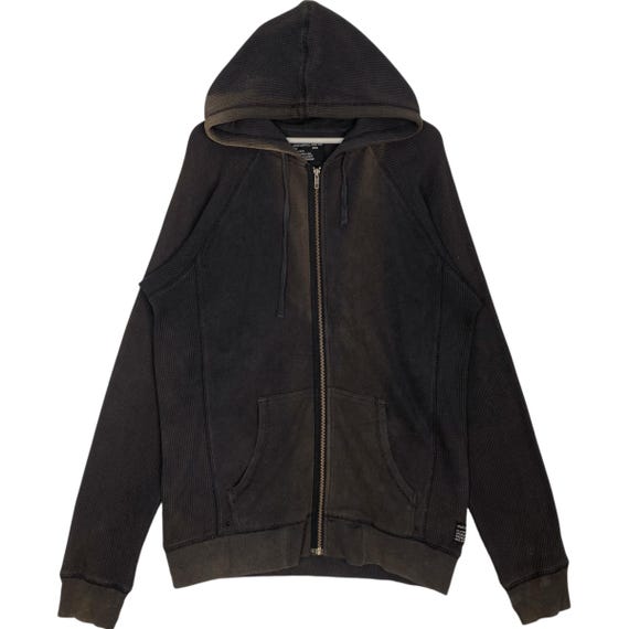Vintage Stussy Waffle Cotton Hoodie Full Zip Sun Faded Black