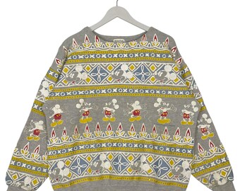 Sudadera vintage de Mickey Mouse con estampado integral (talla M)