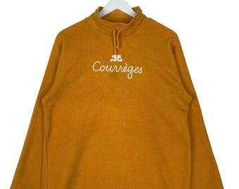 Vintage Courreges Embroided Logo Pullover Turtleneck Fleece SweatshirtS Size L