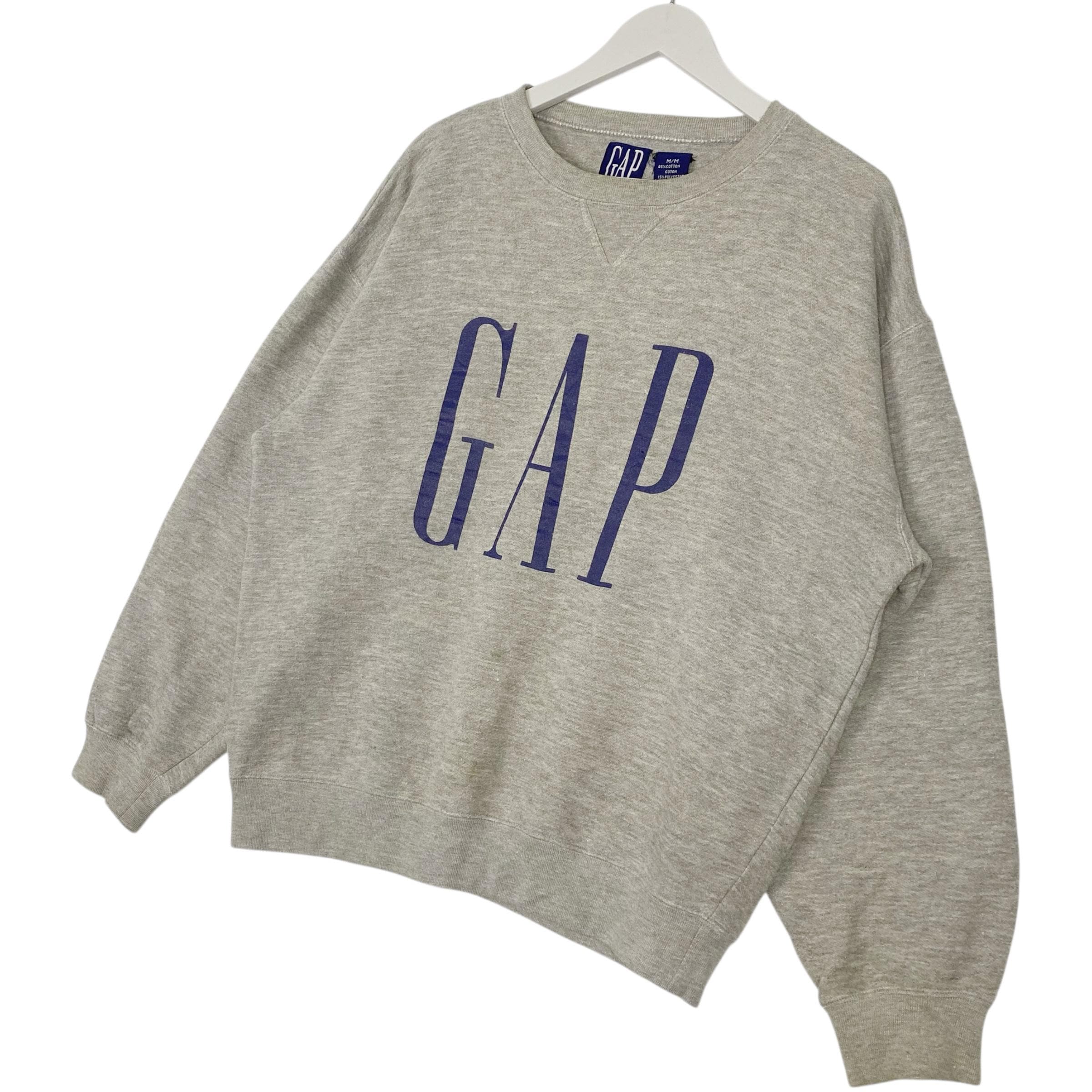 Vintage 90s GAP Sweatshirt Crewneck Big Logo Embroidery Gray