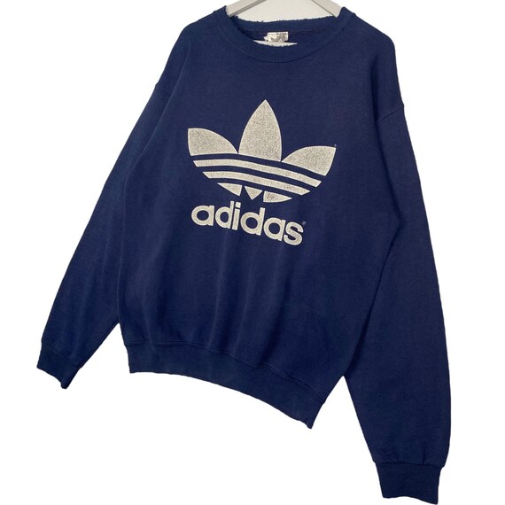 Vintage Adidas Embroidery Crewneck Sweatshirt Navy Blue Pullover
