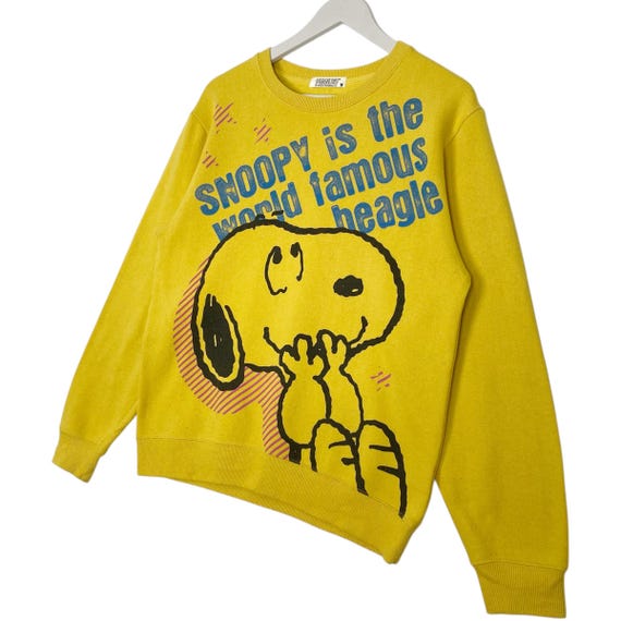 Vintage Peanuts Snoopy Yellow Big Logo Pullover Jumper Size M - Etsy