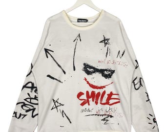Vintage The Dark Knight Why So Serious Joker Sweatshirt White Pullover Jumper Size M